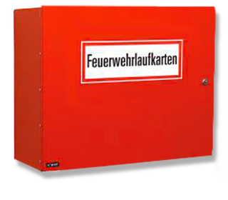 Feuerwehrlaufkartendepot mit Schwenktür verschlossen, DIN A3-Querformat