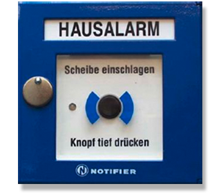 Handfeuermelder "Hausalarm" mit Isolator für den NOTIFIER Ringbus, Farbe: blau